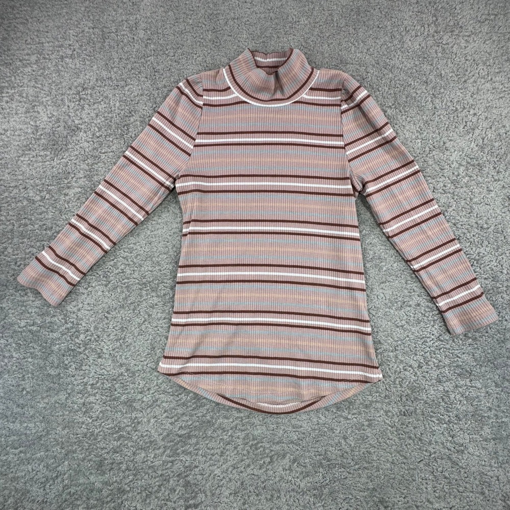Free People Striped‎ Turtleneck Ribbed Long Sleeve Shirt Women Medium Mockneck